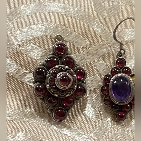 Sterling Garnet Pendant & Garnet & Amethyst Sterling Pierced Earrings #7853 - Picture 3 of 5